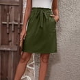 thumbnail image 2 of Womens Summer Skirts Casual High Waist A Line Skirt Skirt Cotton Linen Short Skirt with Pockets Elastic Waist Green M, 2 of 6