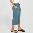 thumbnail image 4 of Petite Capris for Women with Pockets Summer Casual Loose Drawstring Elastic High Waist Straight 2026 Lounge Beach Cropped Trousers Blue L, 4 of 7