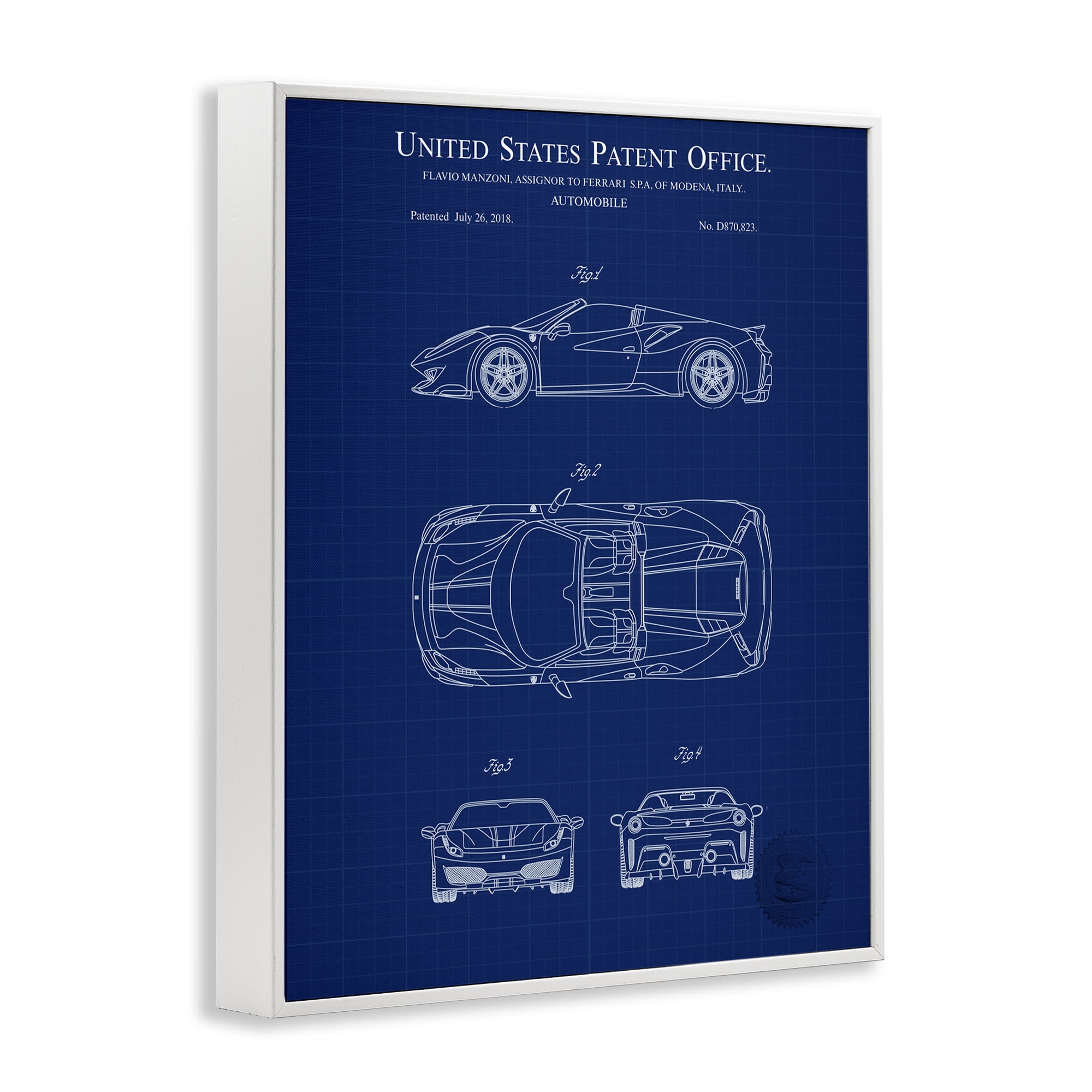 Stupell Industries Detailed Automobile Blueprint Transportation Painting White Framed Art Print Wall Art, 11 x 14