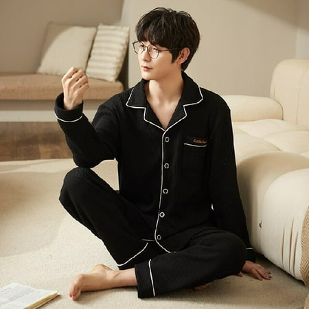 

DanceeMangoo Mens Pajamas Set Autumn Winter Leisure Elastic Waist Men Sleepwear Cotton Mens Long Sleeve Nightshirt Trousers Home wear Cloth