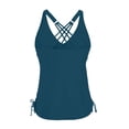 thumbnail image 4 of Womens Tankinis Swimsuits Solid Color Tankini Swimsuit,Womens Racerback V-Neck Tops with Adjustable Drawstrings, Summer Bathing Suit Navy L, 4 of 6