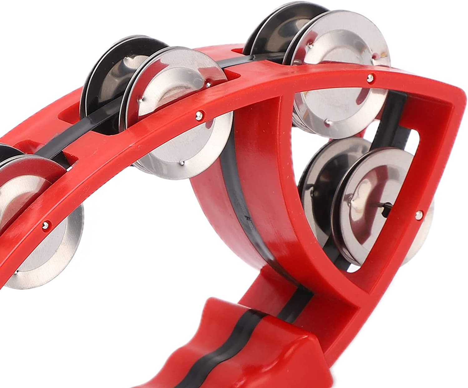 ABPETE Fish Shaped Hand Bell Hand Tambourine Bells Hand Shaking Percussion Musical Rhythm Instruments Smooth Fish Shaped Double Row Tambourines(Red)