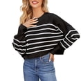 thumbnail image 2 of Baqcunre Sweaters For Women Women'S Autumn/Winter Round Neck Long Sleeve Stripe Loose Short Pullover Sweater Hoodies For Women Womens Fall Fashion 2023 Black L, 2 of 4