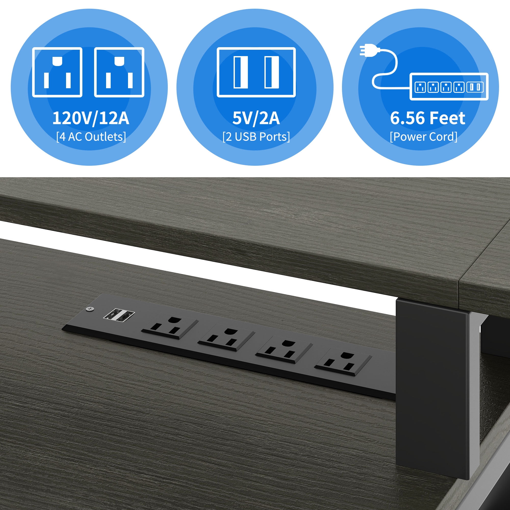Dextrus L-Shaped Desk with USB Ports & LED Light, Modern Computer Desk with Monitor Stand & 3 Drawers,  White