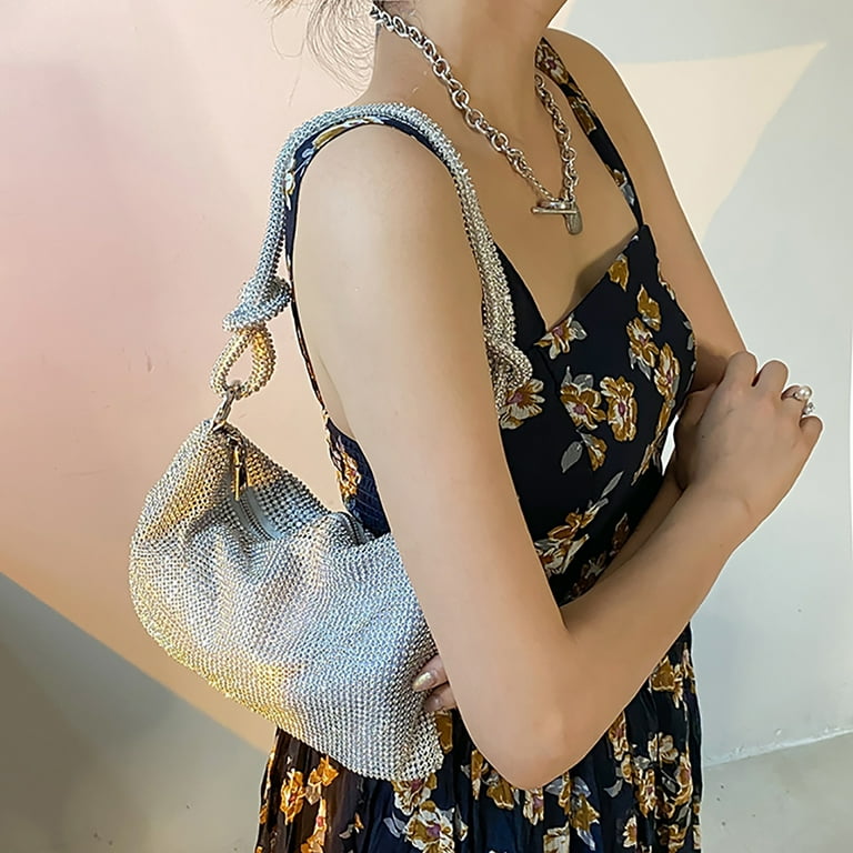 Strass Handtasche Rhinestone Purse Full Diamond Evening Bag Chic Sparkly Polyester Black Silver For Party Club Handbag