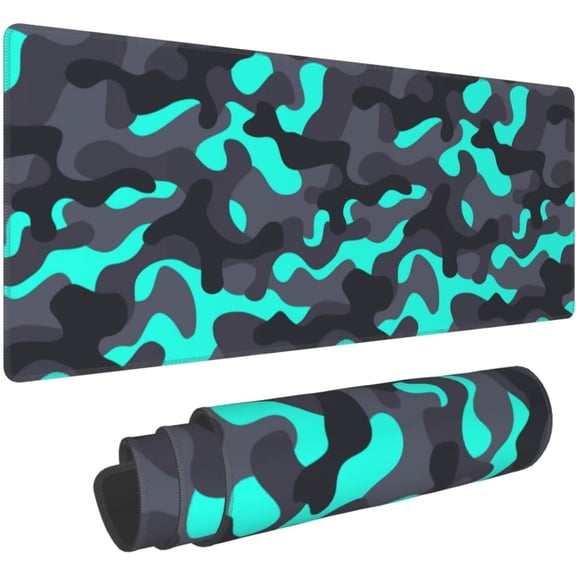 Camouflage Black Teal Large Gaming Mouse Pad Non Slip Rubber Mouse Mat Desk Pad Long Extended Keyboard Pad 31.5x11.8