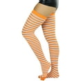 thumbnail image 6 of ToBeInStyle Womens Opaque Hoseiry Thin Striped Thigh High Stocking - White w/ Orange Stripes - One Size, 6 of 6