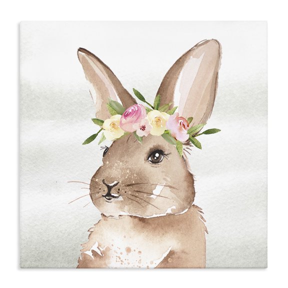 Stupell Industries Cottage Bunny with Rose Garland Canvas Art, 30 x 30, by Enya Todd