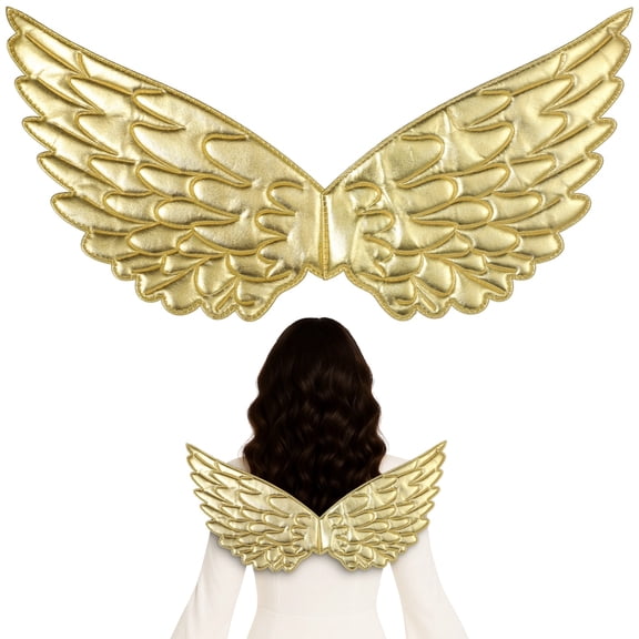 Metallic Angel Wing, Golden Fairy Wing for Adults & Little Ones, Dress-up Fancy Wing, Costume Accessories, Party Dress Up Prop for Halloween, Stage Performance, Masquerade, M Size