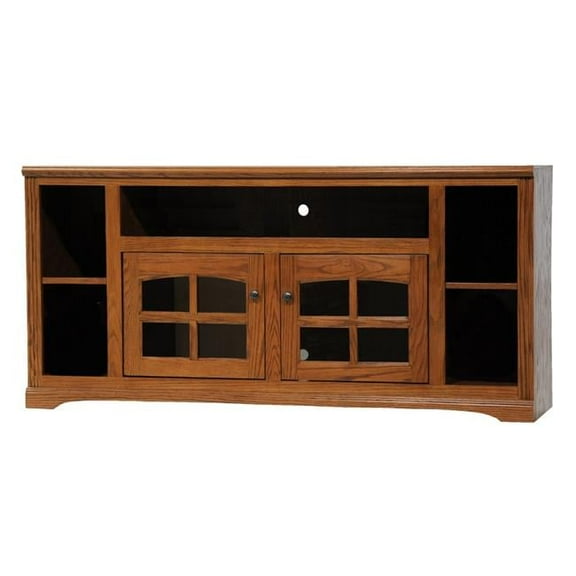 66 in. Oak TV Stand with Bookcase Sides, Light