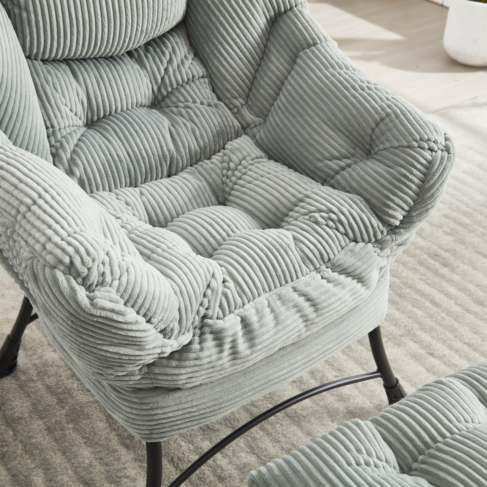 Lazy Chair with Ottoman,Modern Accent Chair with Armrests and a Side Pocket,Upholstered Armchair Sofa Chair Reading Chair with Footrest for Living Room,Light Green