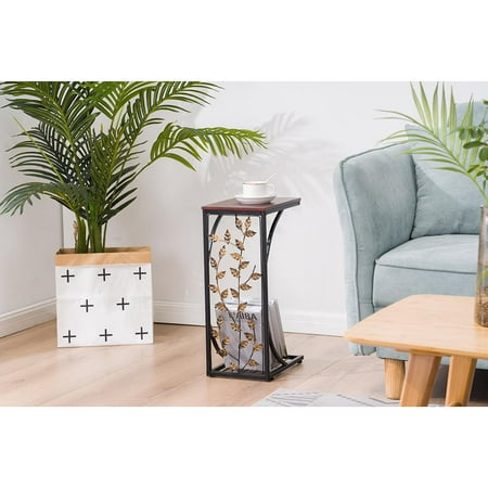 Top Selling Couches UBesGoo Sofa Side and End Table, Small - Metal, Dark Brown Wood Top - Perfect for Your Living Room, Slides Up To Sofa / Chair / Recliner - Keep Snacks, Drinks Books & Phone ()