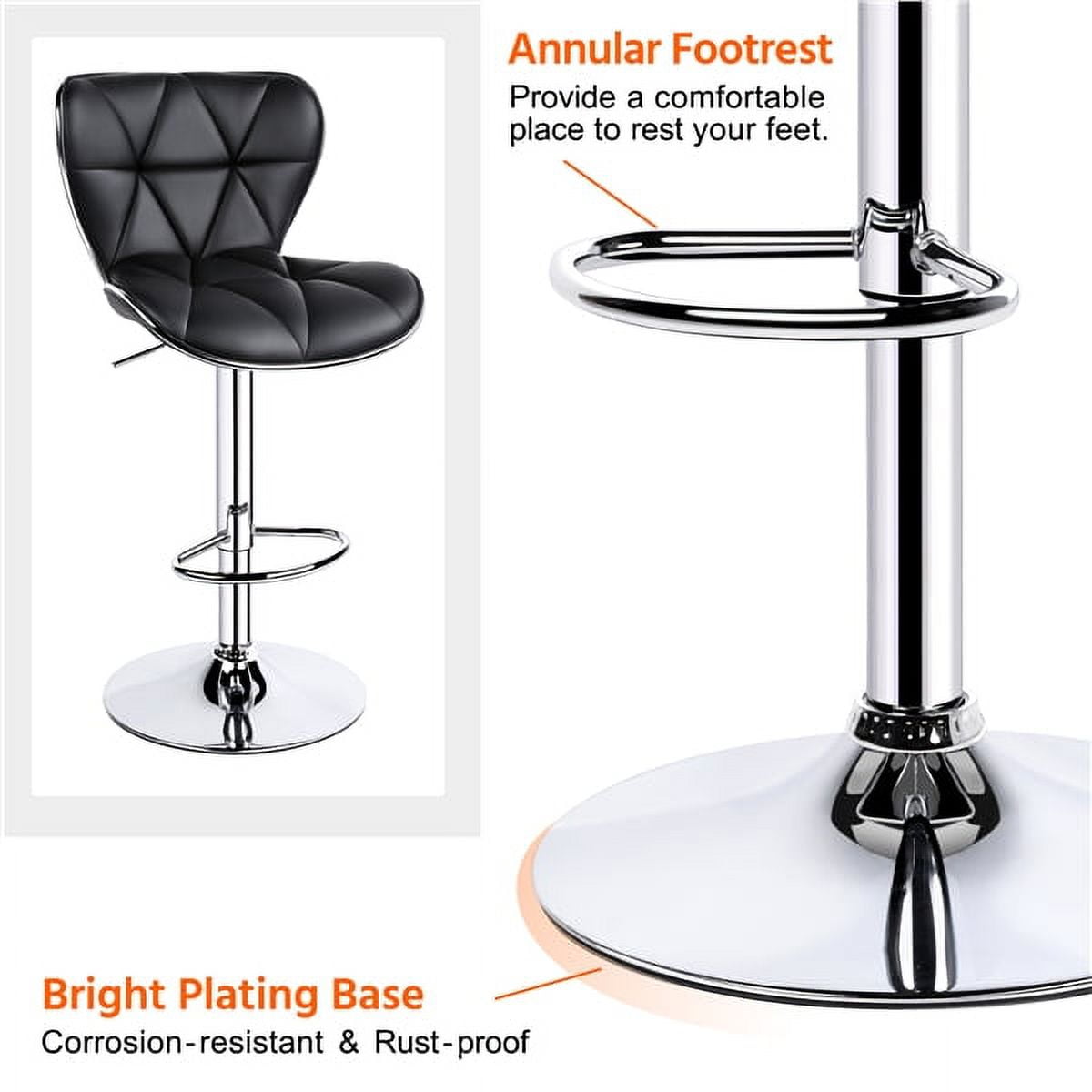 Alden Design Adjustable Mid-back Faux Leather Counter-Height Bar Stool, Set of 2, Black