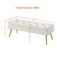 thumbnail image 2 of Upholstered Dining Bench, Button-Tufted Fabric Bench with Gold Metal Legs, Adjustable Feet, Stylish Entryway Bench for Kitchen, Living Room, Bedroom, Hallway, Ivory, 2 of 5