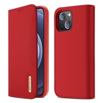 iPhone 13 Case, Genuine Leather Magnetic Closure Full Protection Folio Flip Phone Case with Card Holder [Shockproof TPU Inner Shell] for iPhone 13 Wallet Case 6.1 Inch - Red