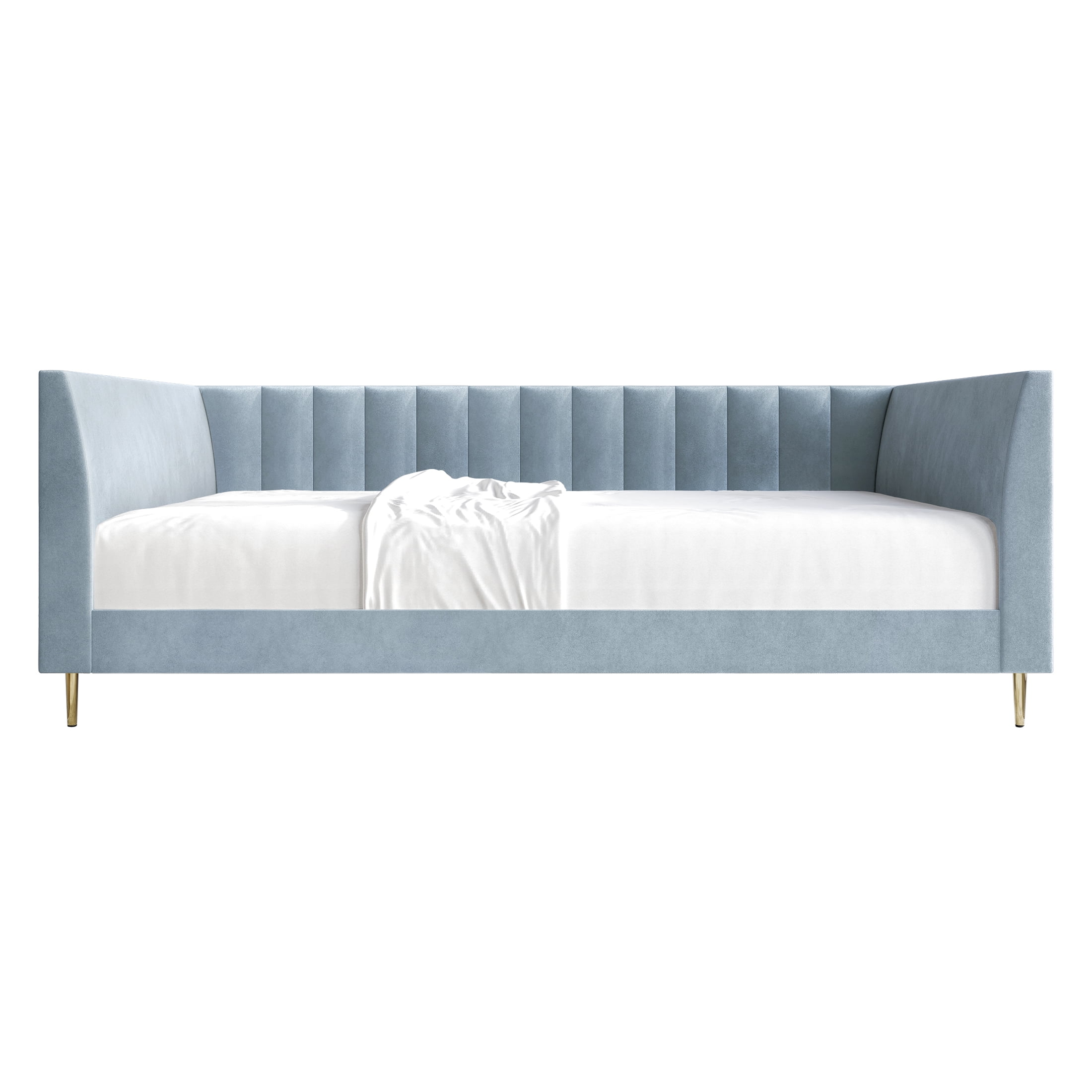 Castle Place Luxury Glam Velvet Upholstered Twin Daybed, Light Blue