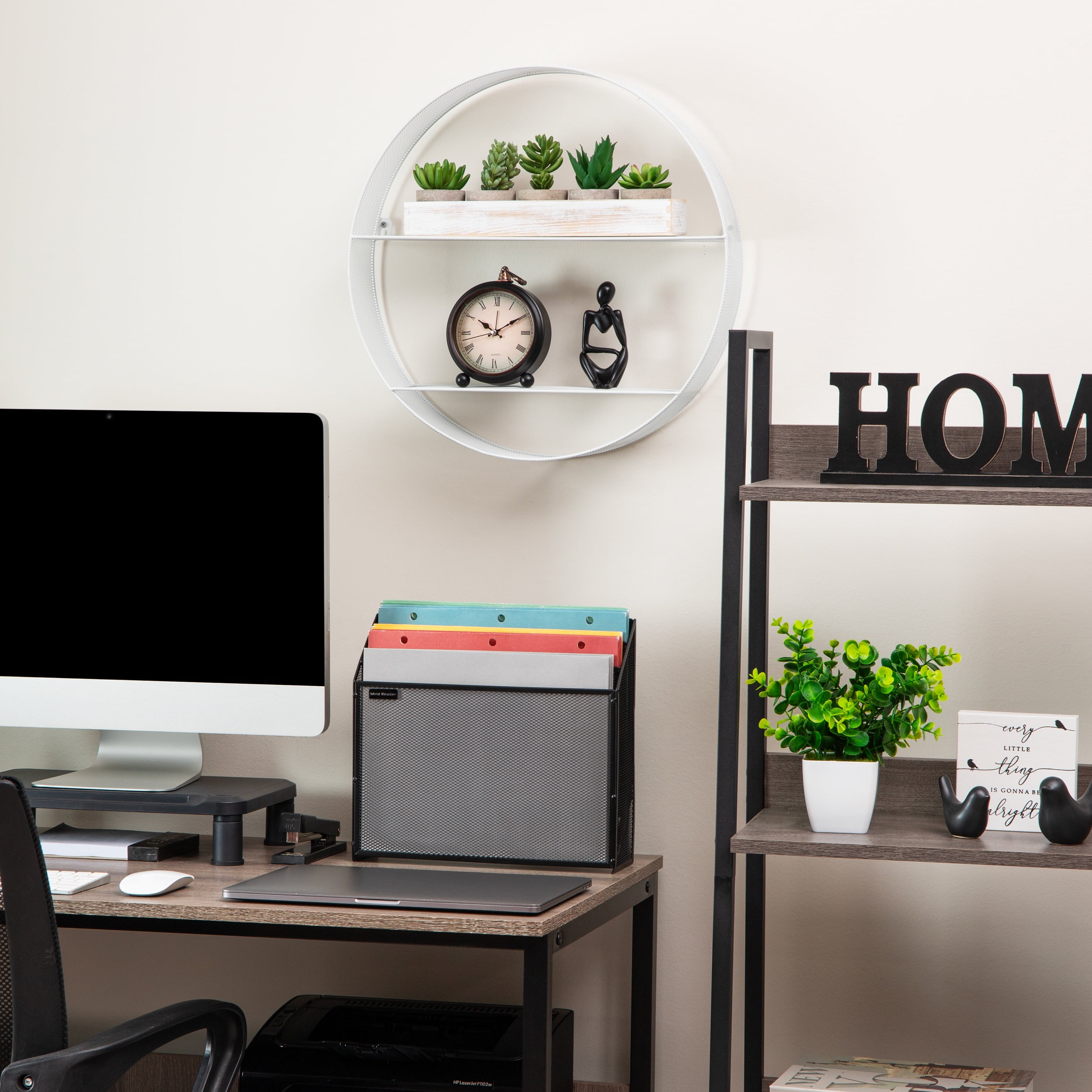 Mind Reader Circular Floating Shelves, Wall Decor, Accent Shelf, Metal, 18"L x 4"W x 18"H, White
