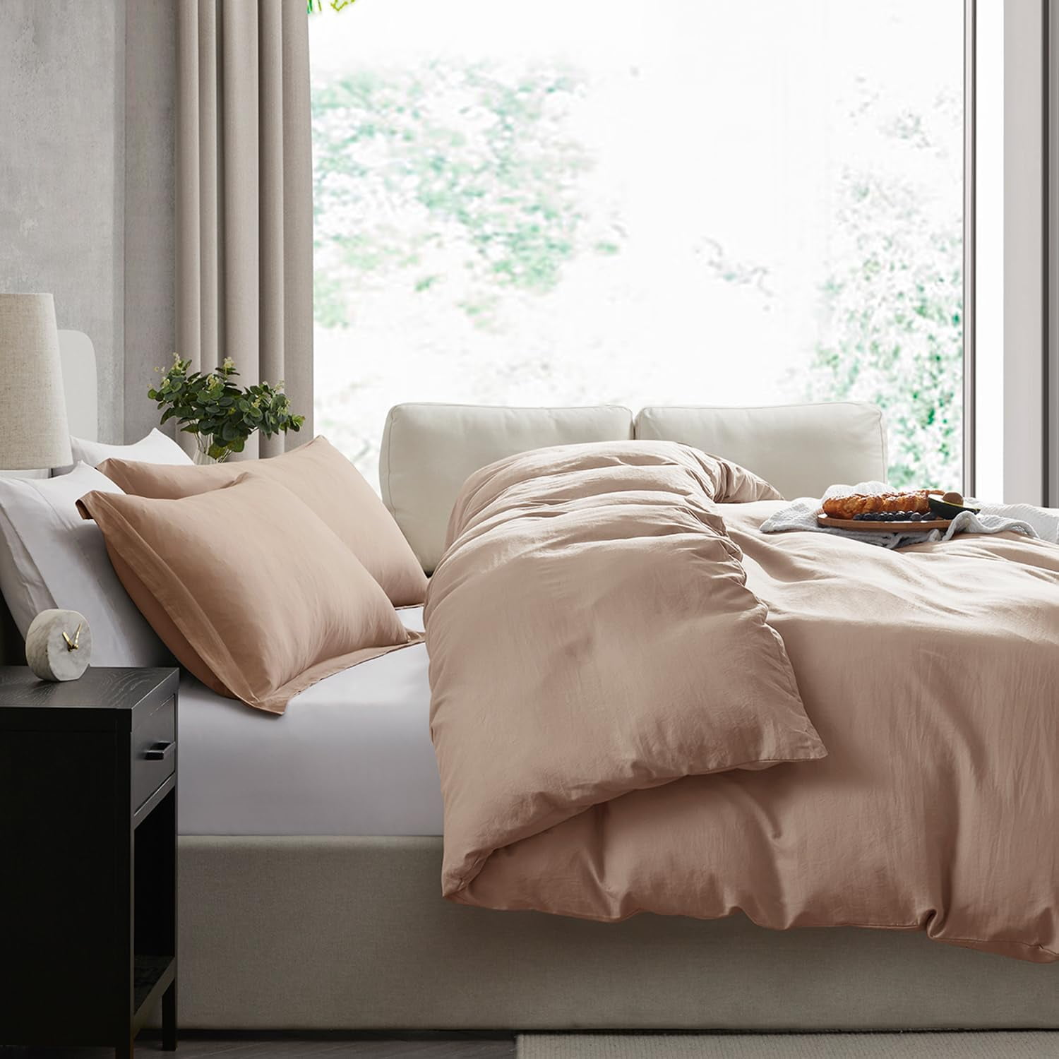 LammaLoe Duvet Cover King Size, Soft Prewashed 3-Piece Duvet Cover Bedding Set with Pillow Shams, Khaki