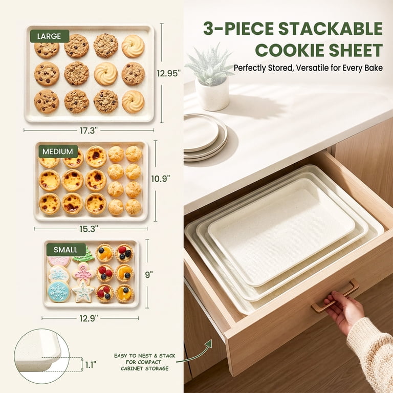 Kikcoin 3-Piece Nonstick Baking Sheets, Carbon Steel photo 2