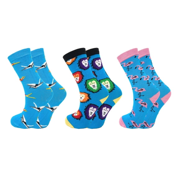 Colorful Fun Socks Novelty Crazy Crew Dress Socks 3 Pairs Shoe Size 6-9 - D8