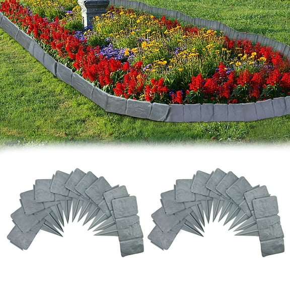 FRTDNE 20Pcs Garden Edging Border Landscape Edging Border,16ft Plastic Garden Edging Stone Look Border for DIY Outdoor Yard Landscaping Flower Bed and Grass,Gray