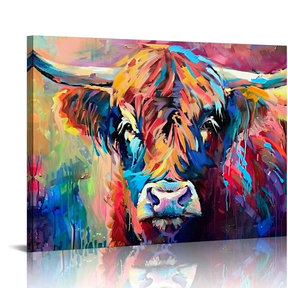 Shiartex Colorful Cow Canvas Wall Art Print Home Decor Living Room Bedroom Office Wall Decor 16x12in