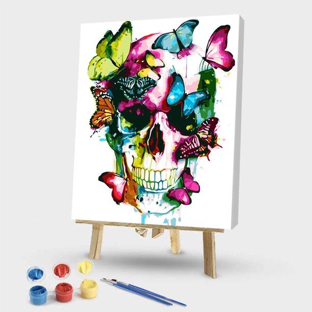 Cuadros Decorativos Kit de pintura por números DIY calavera mariposa lienzo arte al óleo imagen decoración del hogar JShteea Nuevos Originales