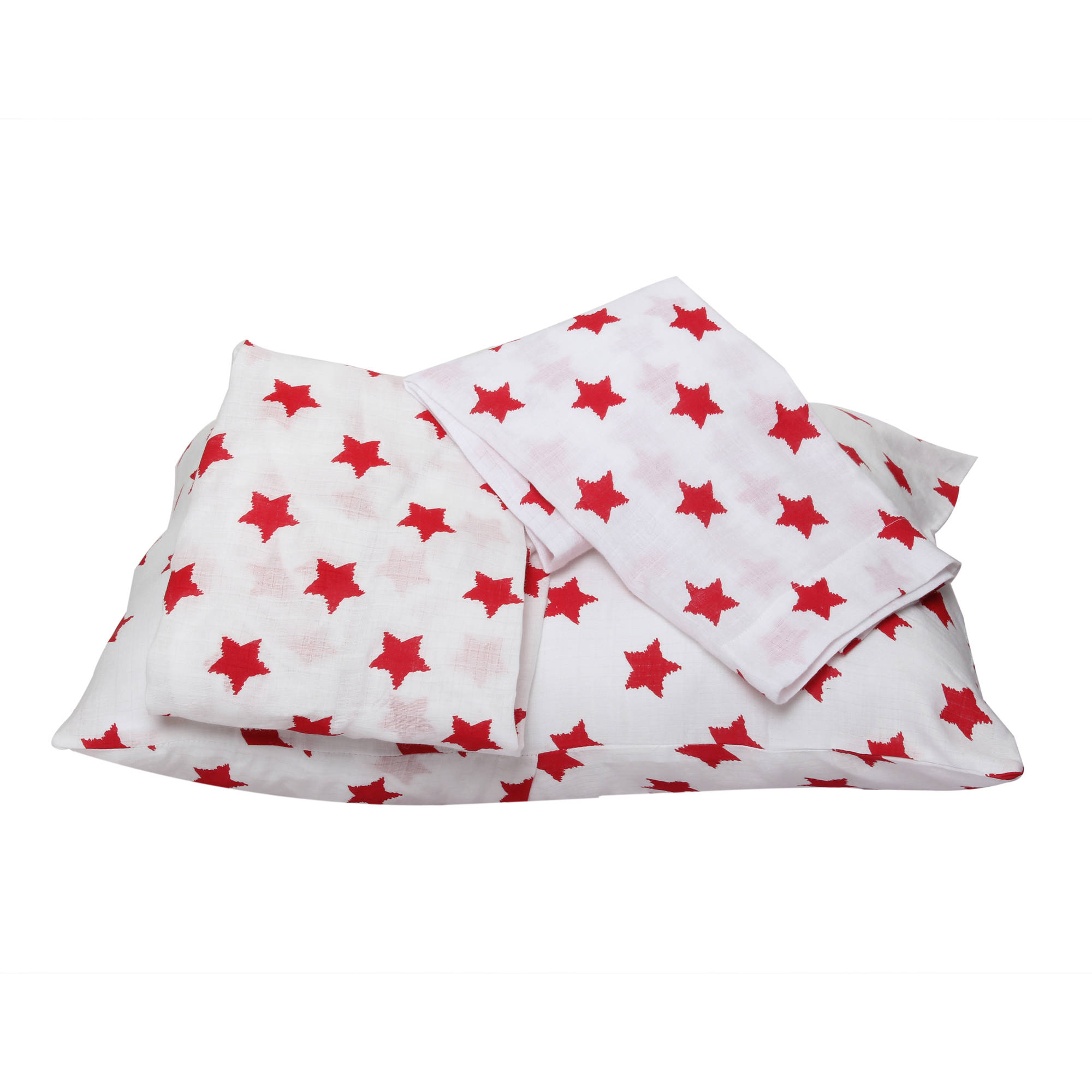 Bacati - Stars 100% Cotton breathable Muslin 3-Piece Toddler Bedding Sheet Set, Red