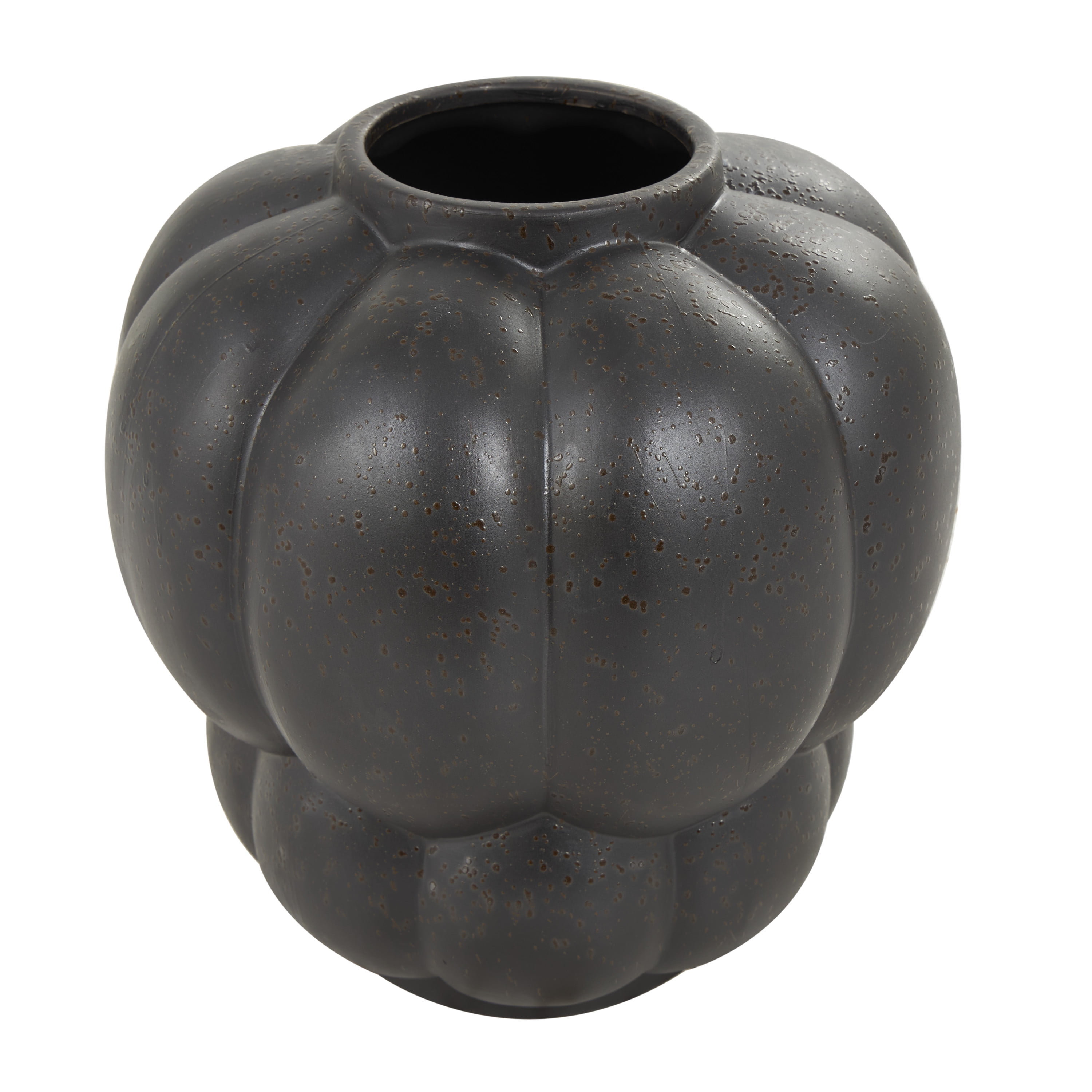 DecMode 11" Wide Bubble Inspired Black Ceramic Vase with Distressed Speckled Texturing