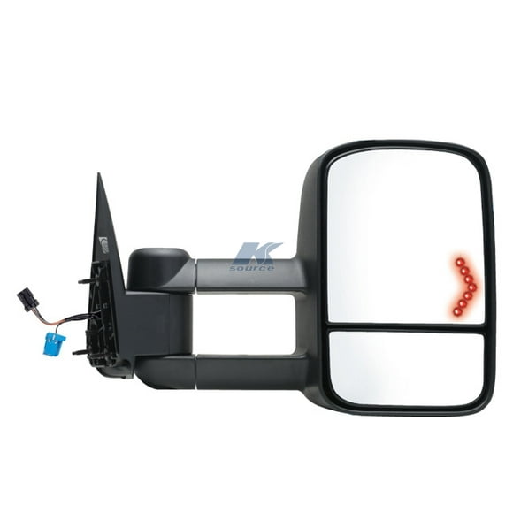 K-Source Exterior Towing Mirror 62075G OEM Replacement; 12 Inch x 7-3/4 inch Including a Spot Mirror; 4 Inch Extension; Electric; With Turn Signal Indicator; With Heated Mirrors; Folding; Black