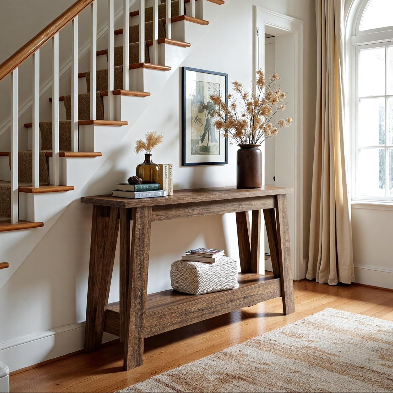 Tribesigns 41.3" Farmhouse Console Table, 2-Tier Wooden Entryway Table with Storage