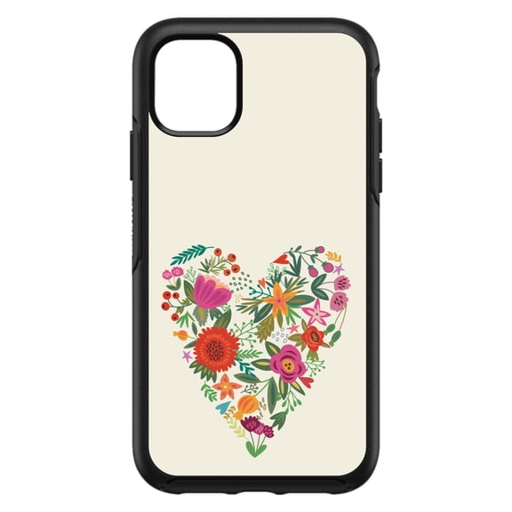 DistinctInk Custom SKIN / DECAL compatible with OtterBox Symmetry for iPhone 11 Pro (5.8" Screen) - Spring Collection - Floral Heart Green Red