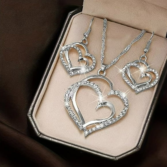 Conjunto de Collar y Pendientes con Forma de Corazón de Melocotón