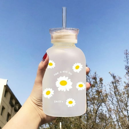 

Christmas Water Glass leak-Proof Designfemale Insulated Bottle simple Designbar Double Lid Daisy Transparent Frosted High Borosilicate Glass Cup