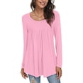 thumbnail image 4 of Top De Mujer, Blusa De Manga Larga Con Volantes De Color Puro De Poliéster Elástico Para Mujer, Cuello Redondo Para El Trabajo ANGGREK No, 4 of 5