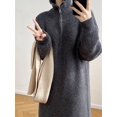 thumbnail image 4 of Women'S Elegant Long Sleeve Lapel Knitted Fall Winter Over-The-Knee Sweater Dress with Zipper Grey One Size, 4 of 8