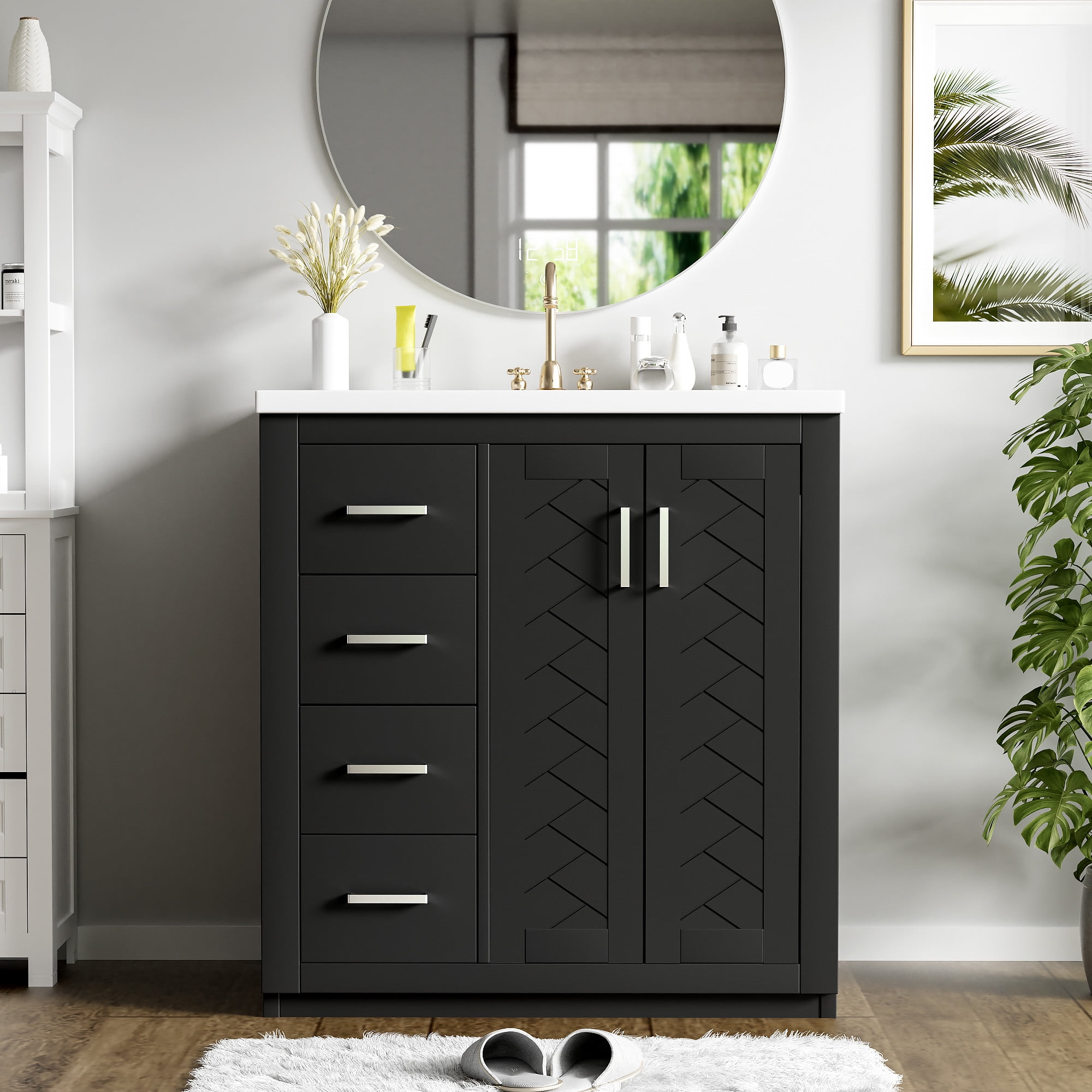 Harper & Bright Designs 30" Bathroom Vanity with Sink, Bathroom Storage Cabinet with Drawers, Single Sink Bathroom Vanity Soft with Closing Doors, Black