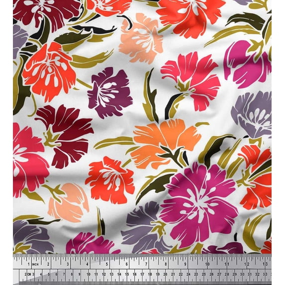 Soimoi Cotton Voile Fabric Flower Artistic Print Fabric by the Yard 56 Inch Wide