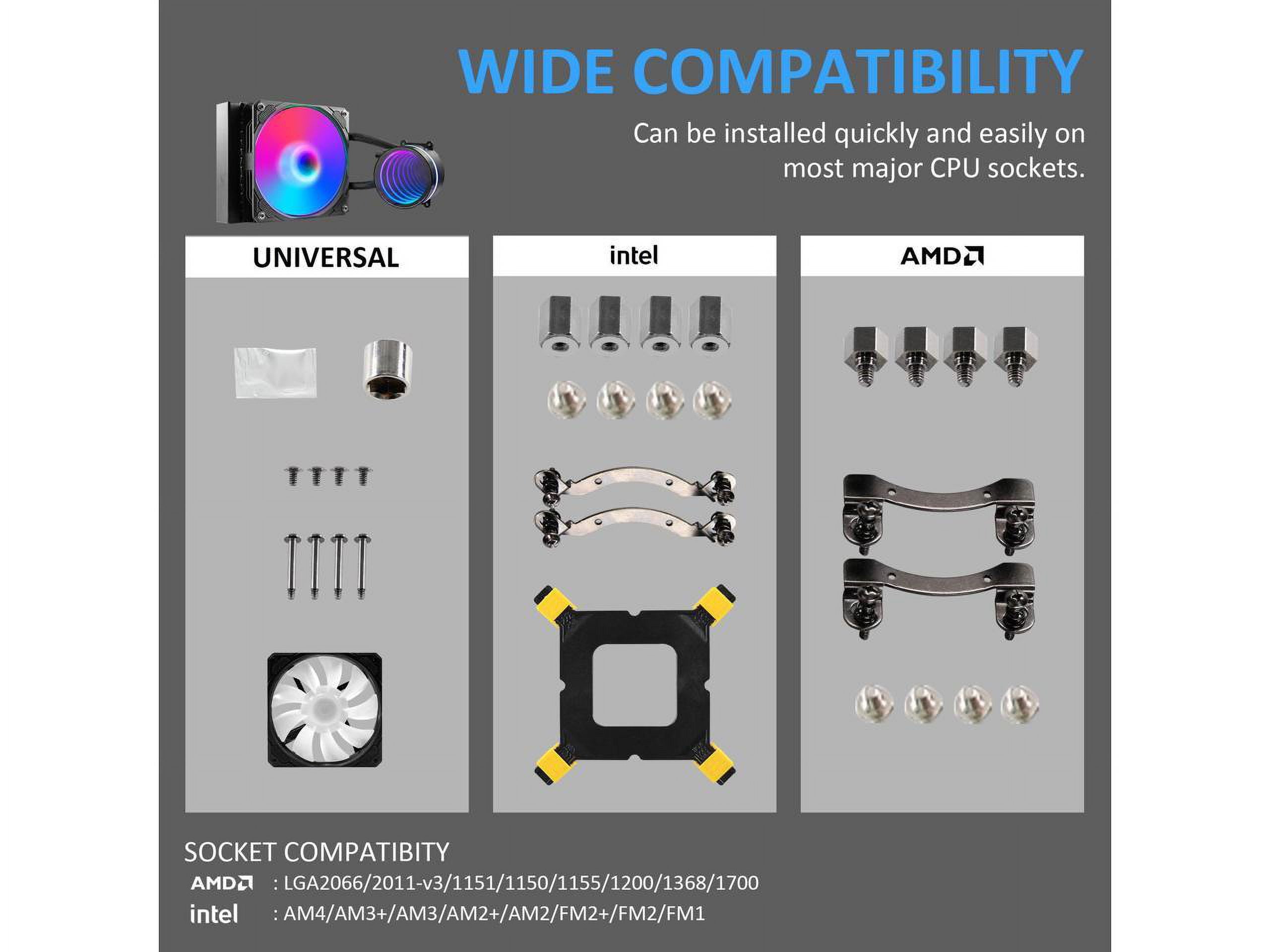 PANO-MOUNTS 120mm AIO CPU Liquid Cooler Water Cooling ARGB PWM Sync Infinite Mirror Pump Easy Installation High Compatibility Water Cooler PC Solution Compatible with LGA1700/1200/115X AM5/AM4