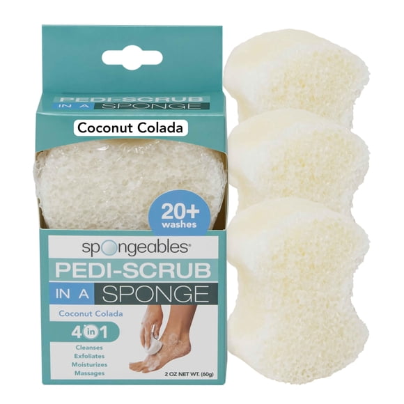 Spongables Pedi Scrub Exfoliante para pies 20+ Esponja de lavado Coco Colada 3 unidades