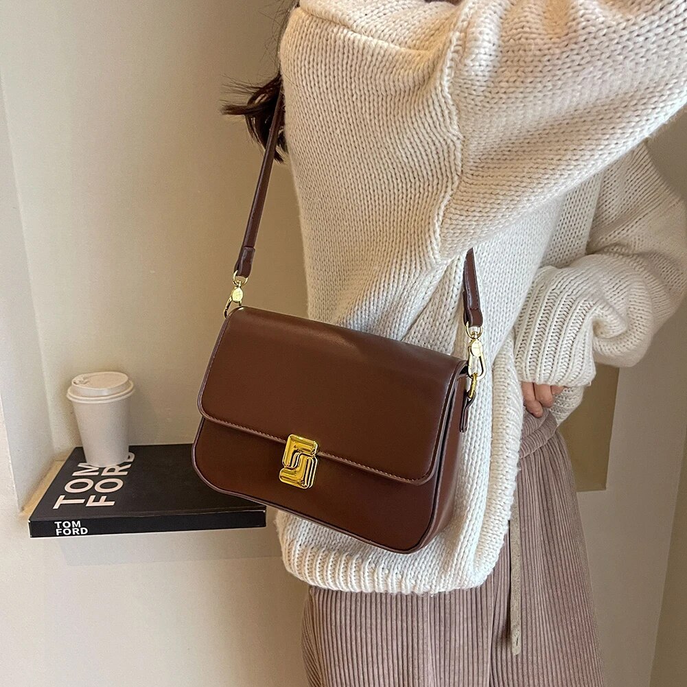 Sac à Main Bandoulière Femme Style Rétro En Simili Cuir Marron - Neuf Avec étiquettes
