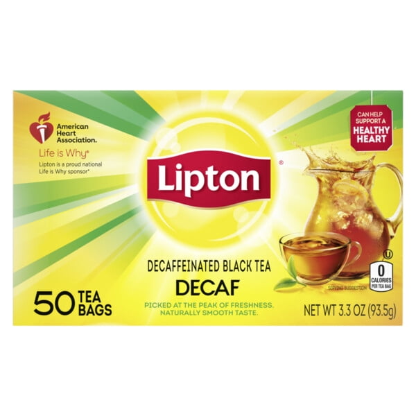Lipton Black Tea, Decaffeinated and Can Help to Support a Healthy Heart, Tea Bags 50 Count Box