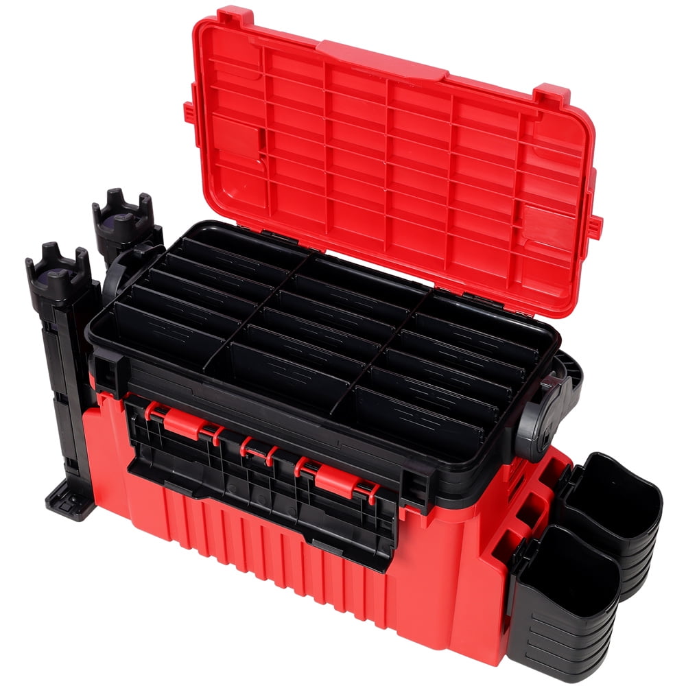 Dual-layer Fishing Tackle Box,Tackle Box Organizer Fishing Box Large,With 2pcs Rod Holder,2pcs Cup Holder,1pc Carring Strap