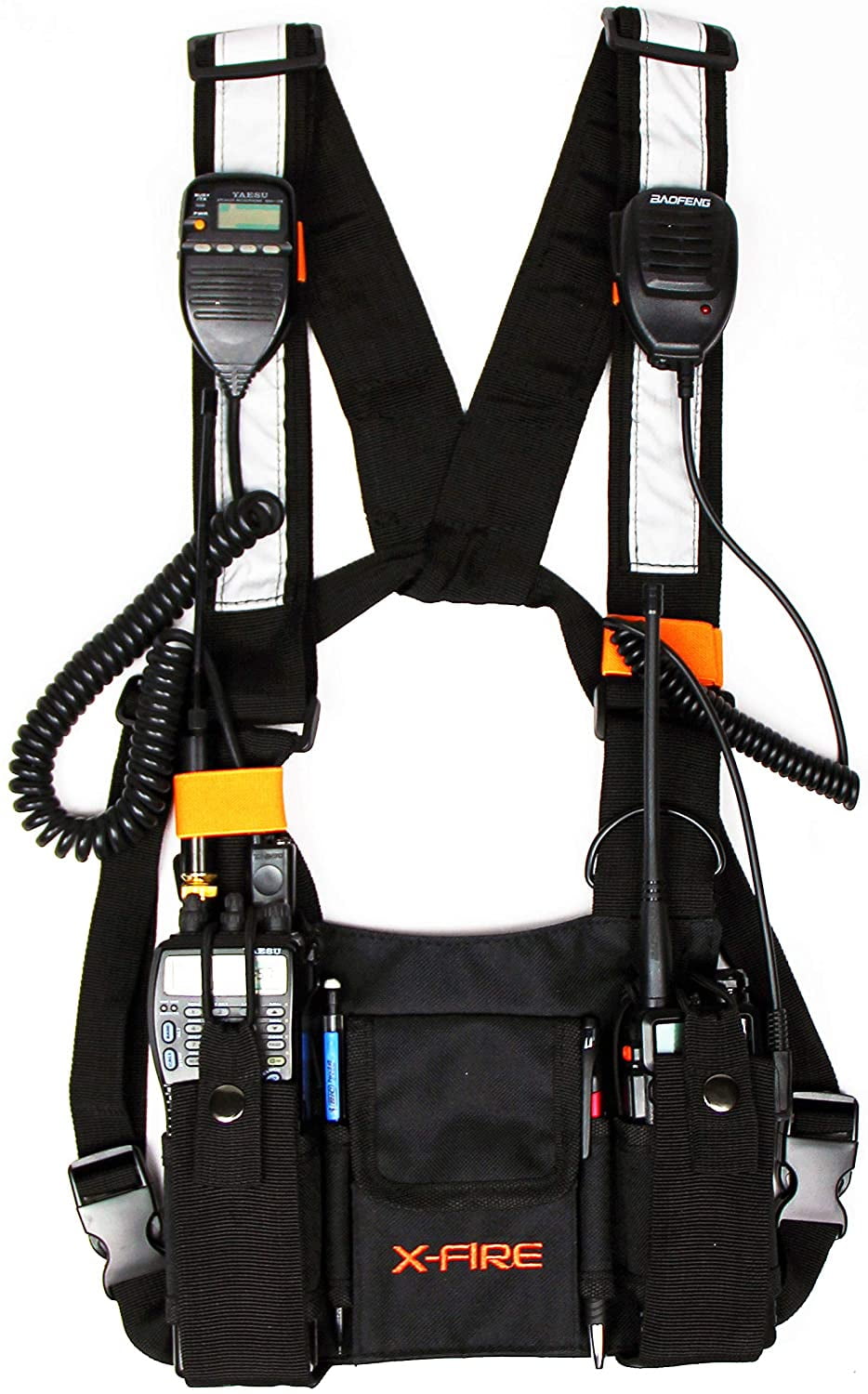 Reflective Radio Chest Harness Two Way Walkie Talkie Rescue Pocket Vest Rig Chic 