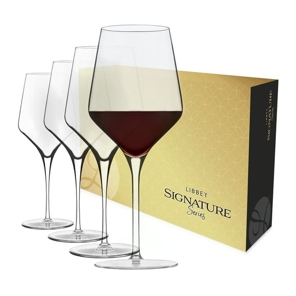 Libbey Signature Greenwich All Purpose Wine Glasses, 16 Oz Angular Wine Glass Set of 4 with Pulled Stem, Stemware Glasses for Cocktails and More