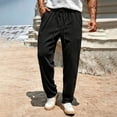 thumbnail image 2 of Men's Waffle Knit Casual Pants Fashion Loose Fit Straight Leg Button Closure Drawstring Elastic Waist for Travel Daily Wear Fall, Black, L, 2 of 9