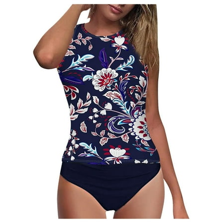 Women s Tankini High Waist High Neck Halter Tummy Control Two Piece Swimsuit Romper Swimsuits For Women Swim Top 1 Piece Bathing Suits For Women One Piece Bathing Suit With Shorts High Waisted Bikini