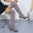 thumbnail image 5 of Mepaouo Women Suede Over The Knee Boots Chunky Heel Stretch Sexy Thigh High Long Boots(Grey,6.5), 5 of 9