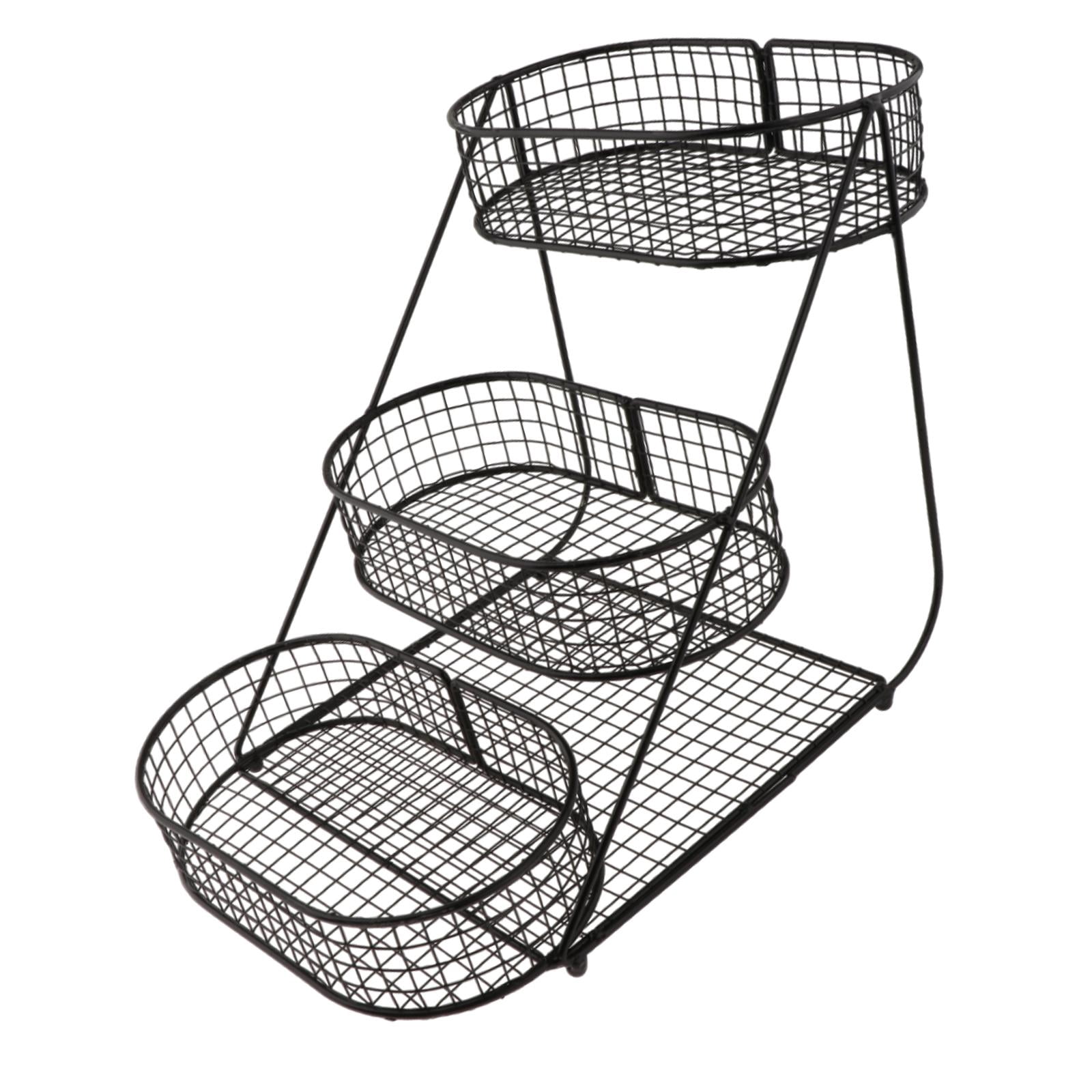 Fiocias 3 Tier Countertop Fruit Basket Space Saver Serving Stand Vegetables Storage Rack black