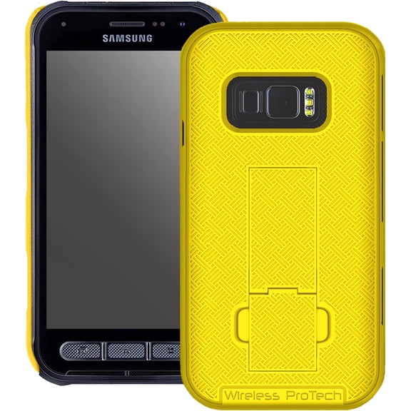 Wireless PROTECH Case Compatible with Samsung Galaxy XCover FieldPro Phone Model SM-G889. Slim Protective Rugged Case with Built-in Kickstand (Yellow)